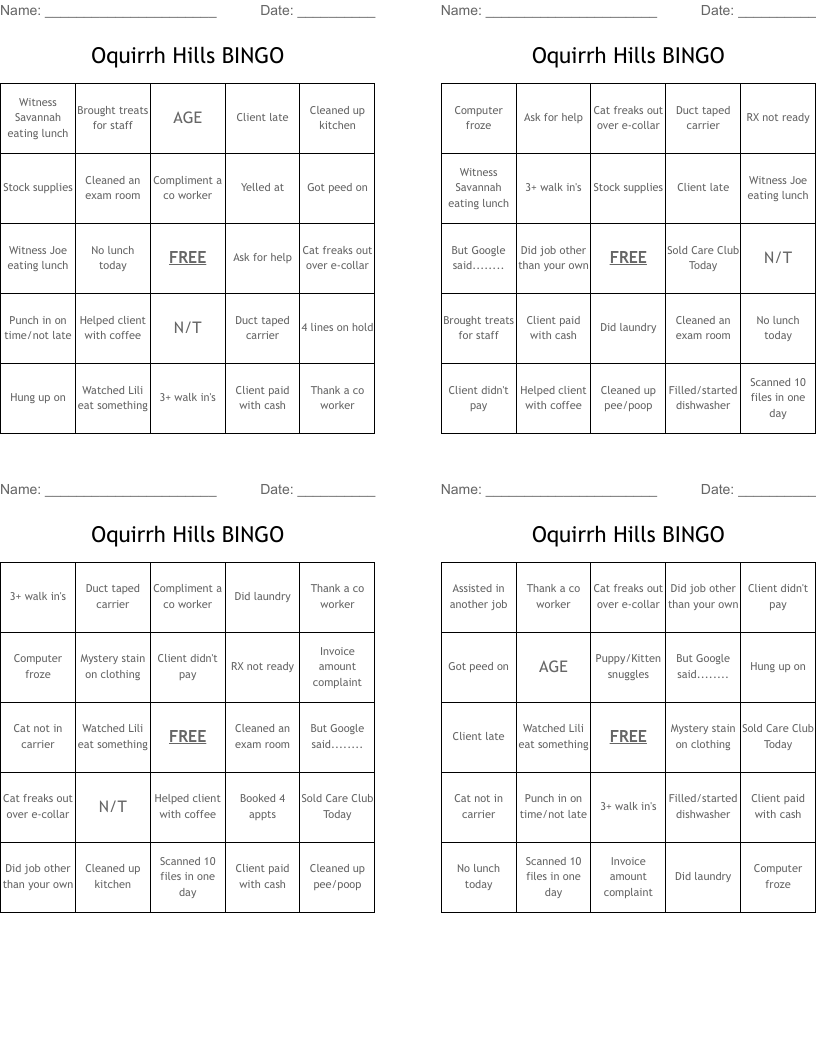 Oquirrh Hills BINGO