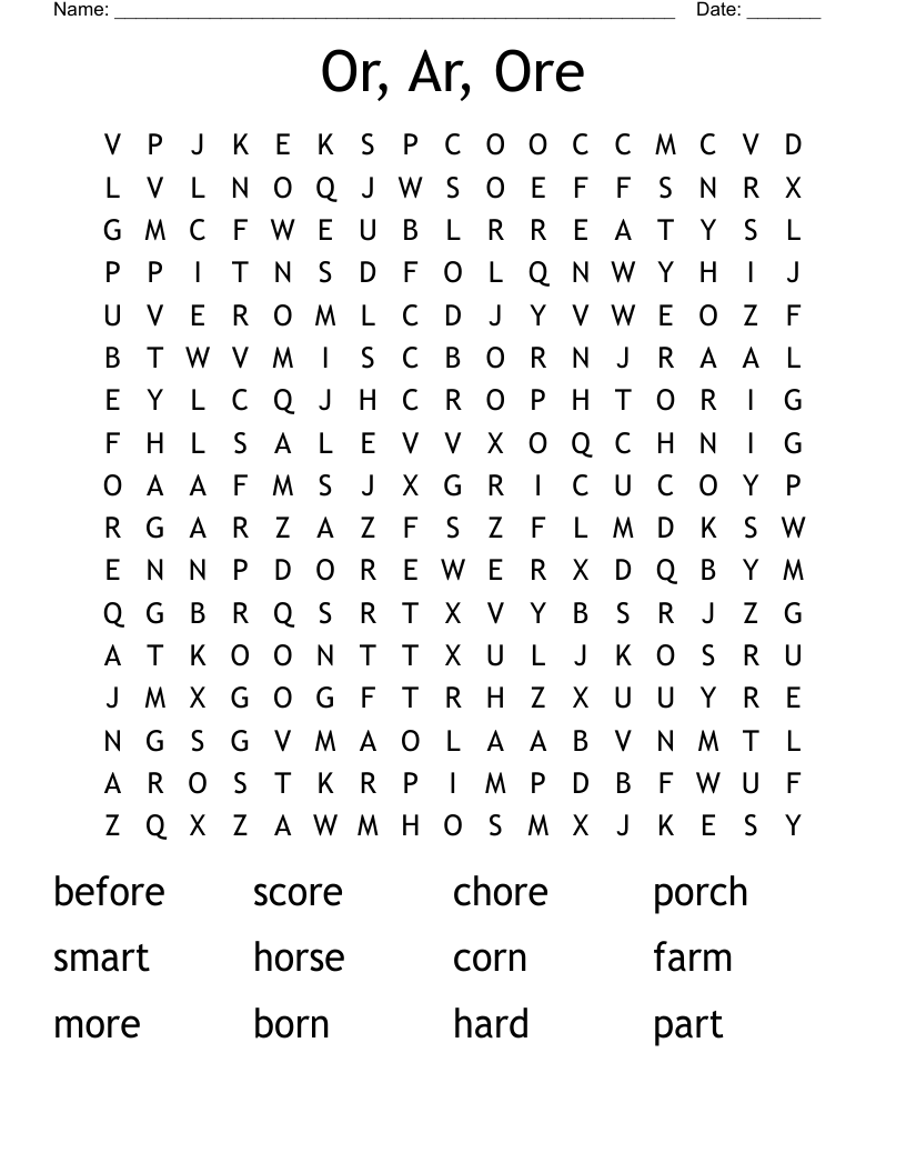 Or, Ar, Ore Word Search