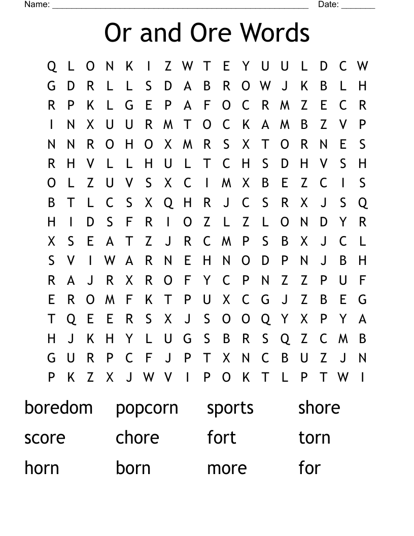 Or  and Ore Words Word Search