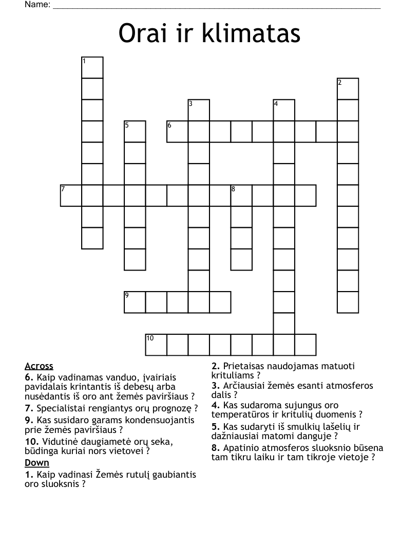 Orai ir klimatas Crossword