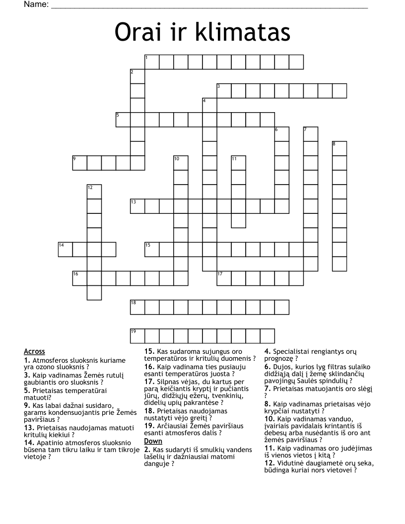 Orai ir klimatas Crossword