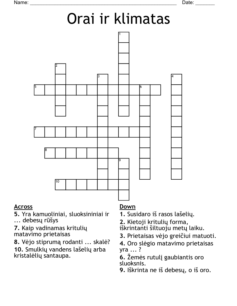 Orai ir klimatas Crossword