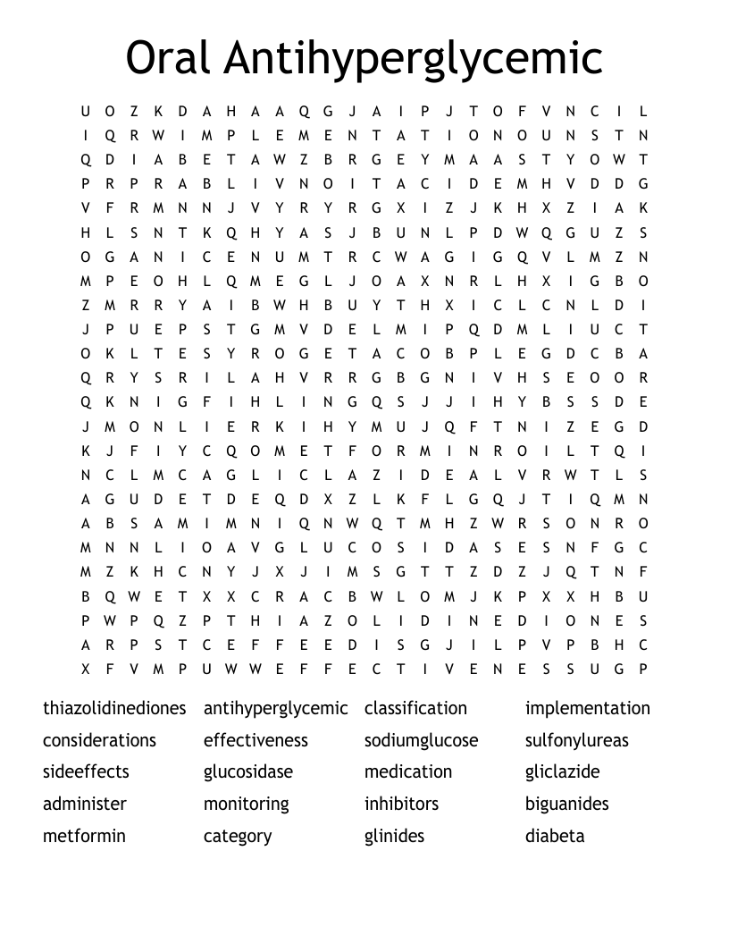 Oral Antihyperglycemic Word Search