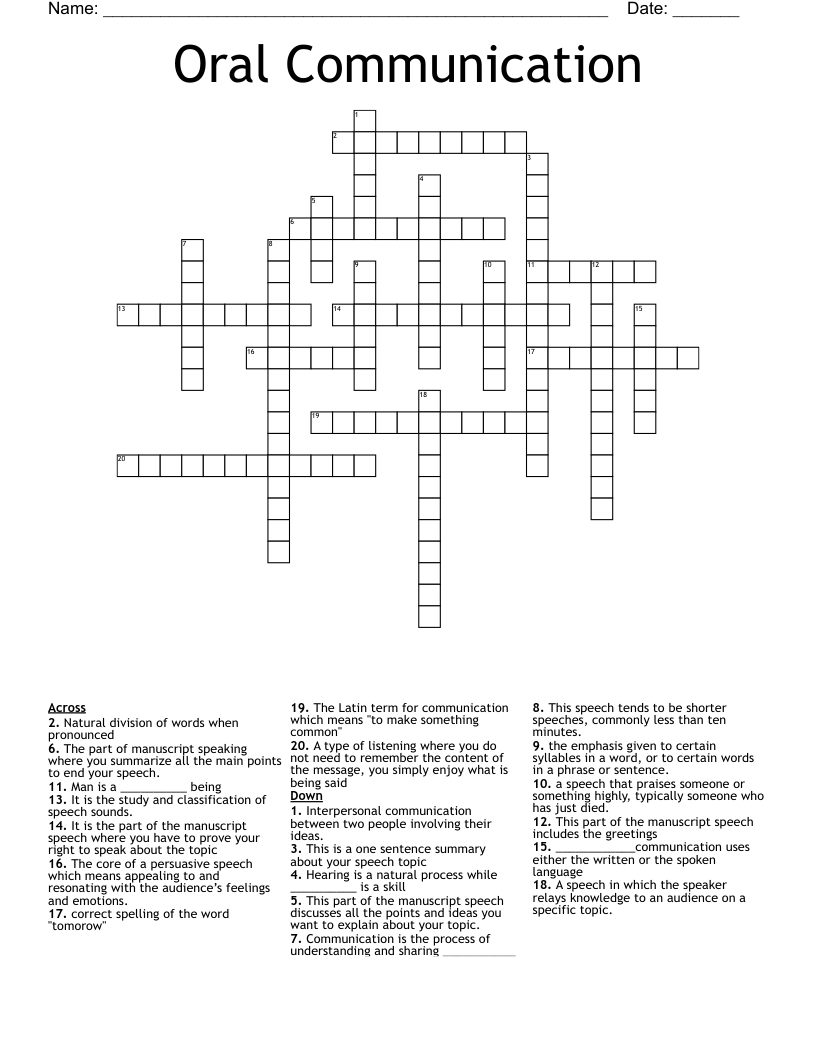 Oral Communication Crossword