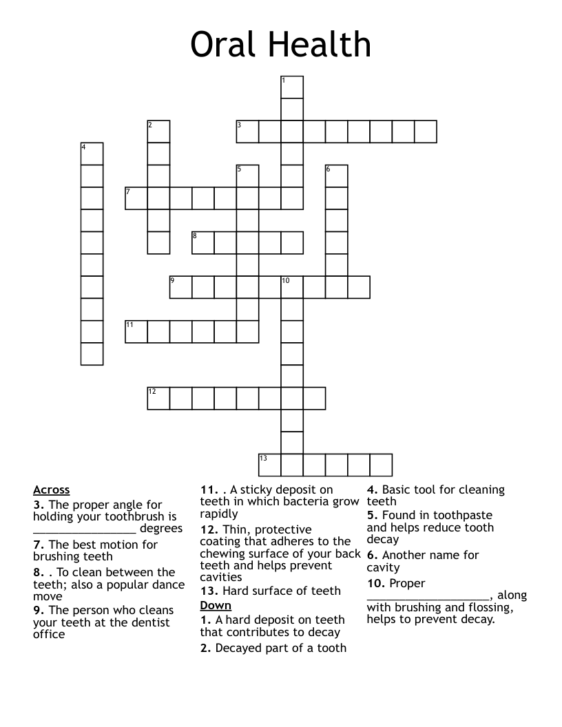 Oral Health Crossword
