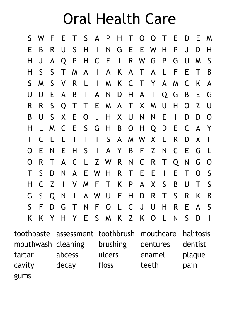Oral Health Care Word Search