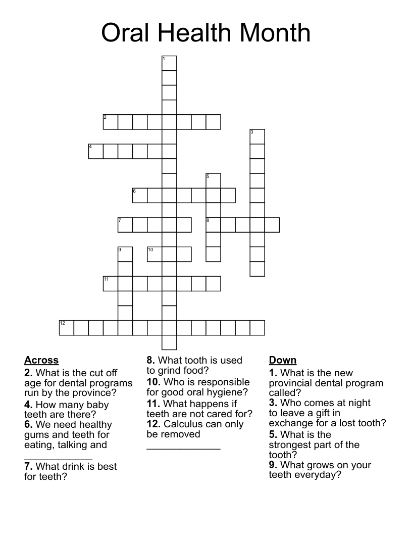 Oral Health Month Crossword
