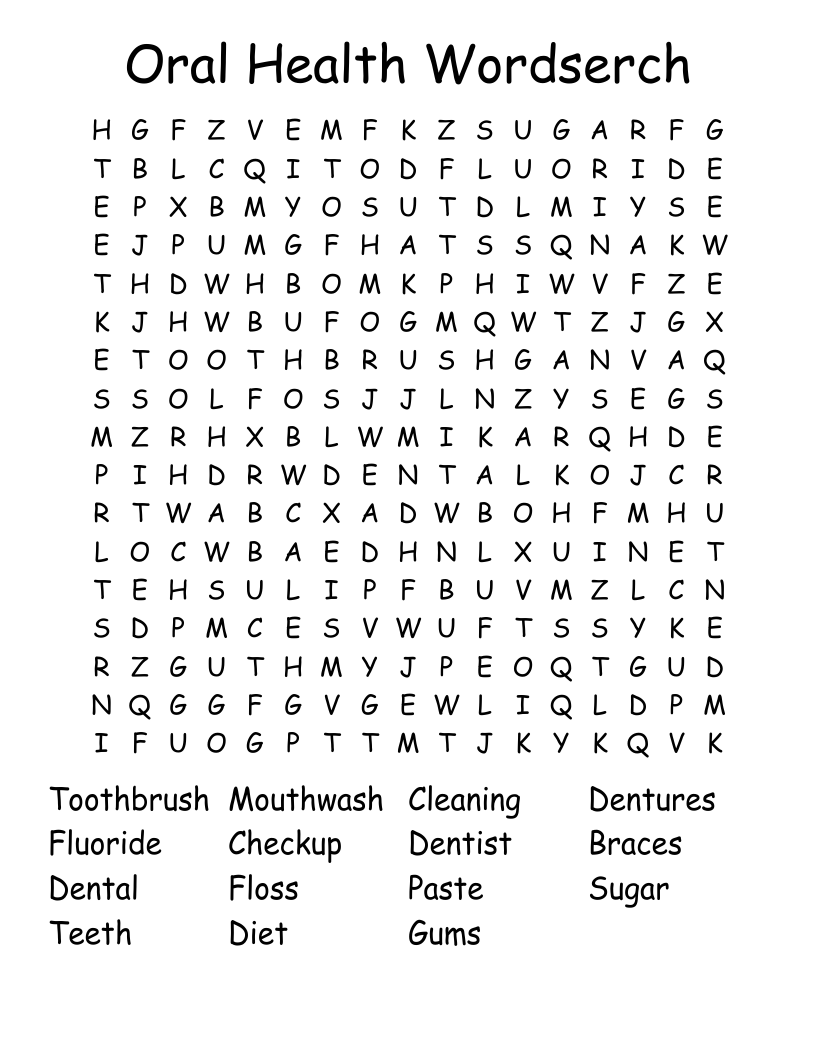 Oral Health Wordserch Word Search