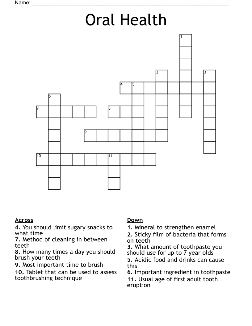 Oral Health  Crossword