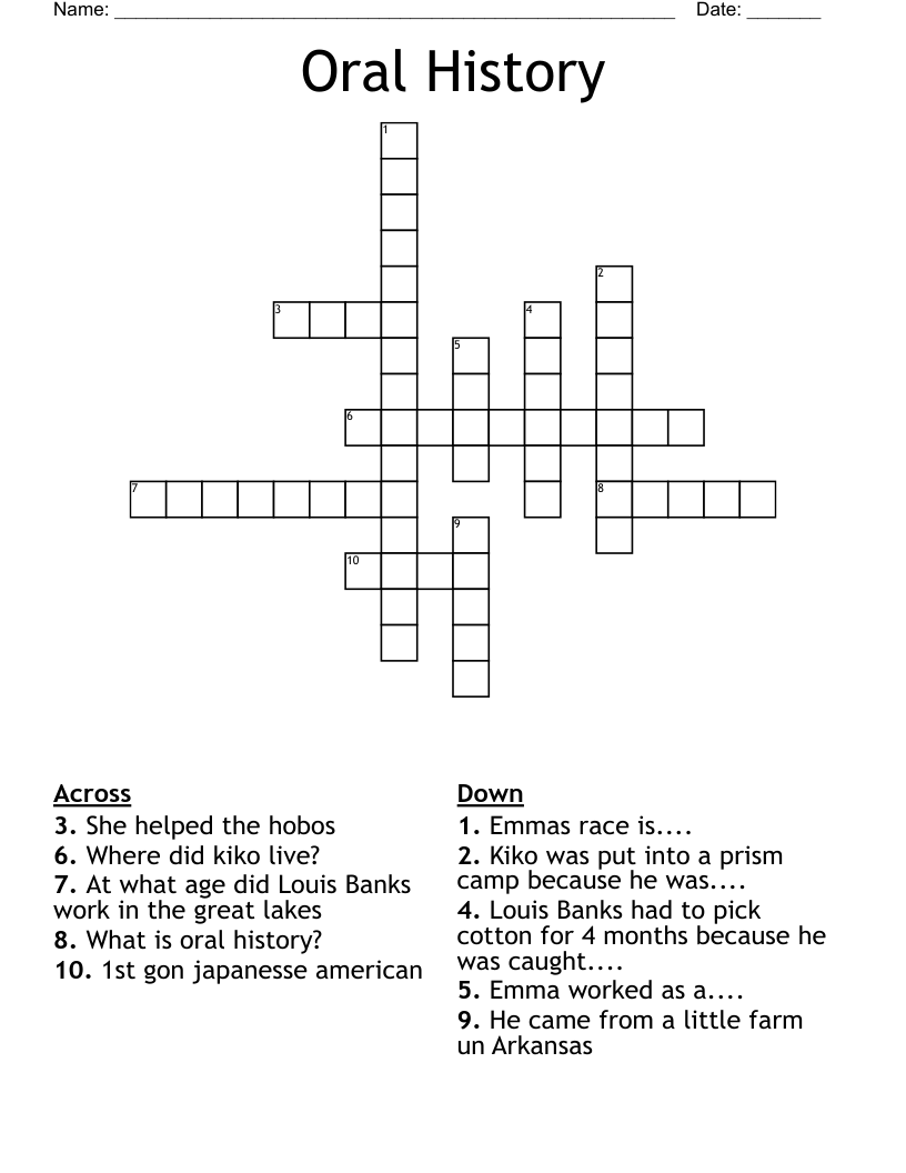 Oral History  Crossword