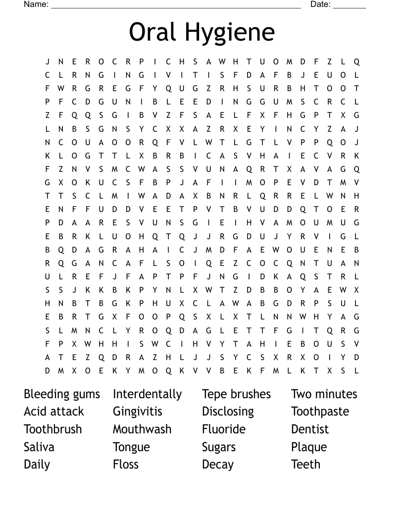 Oral Hygiene Word Search