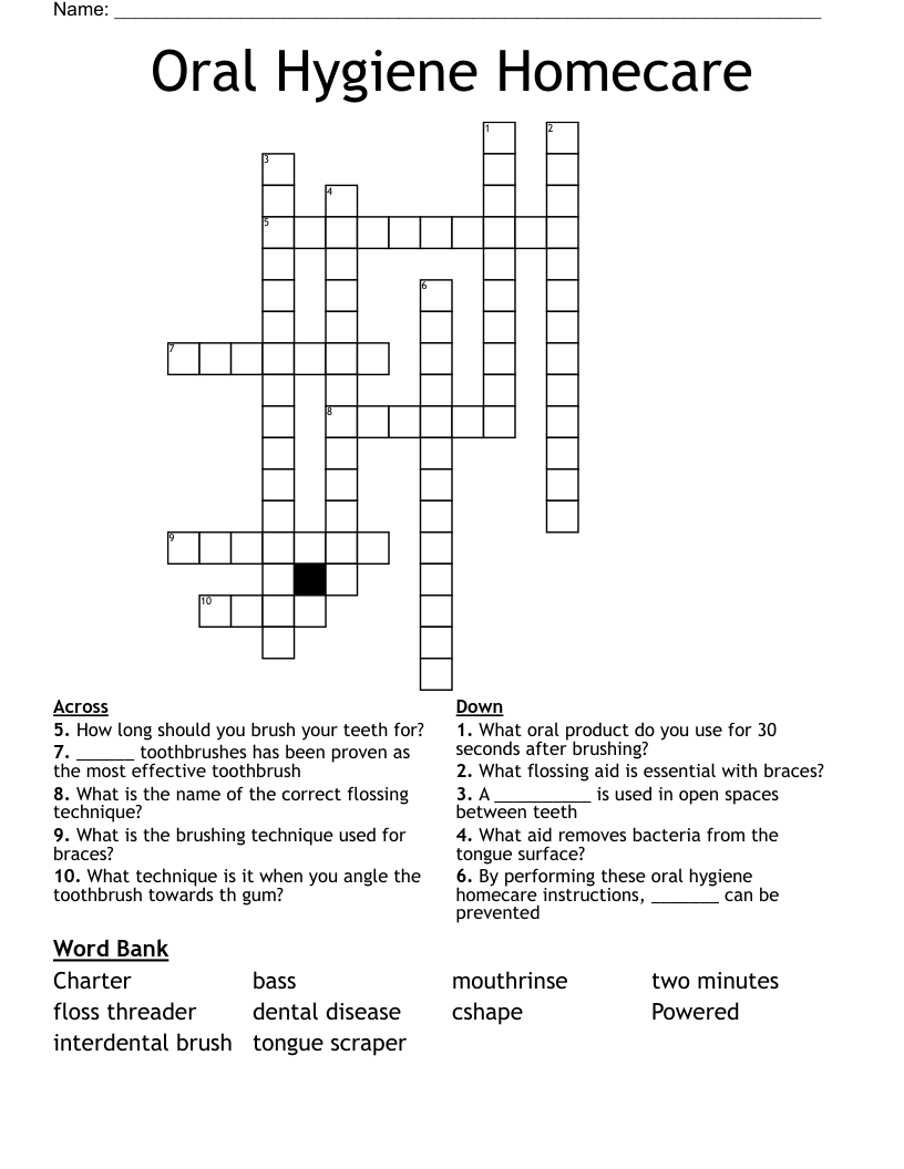 Oral Hygiene Homecare  Crossword