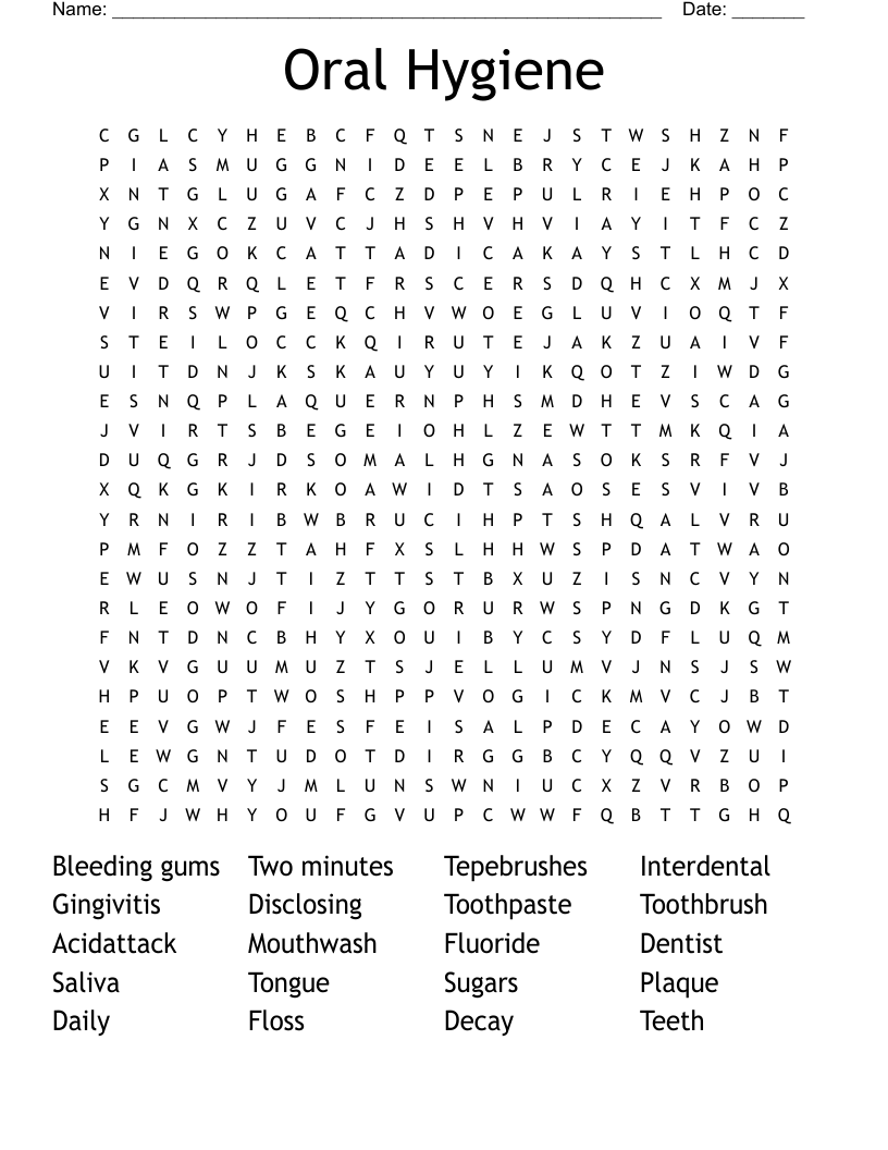 Oral Hygiene  Word Search