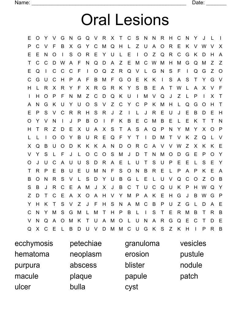 Oral Lesions Word Search