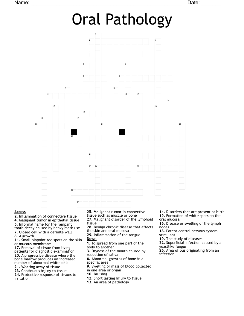 Oral Pathology  Crossword