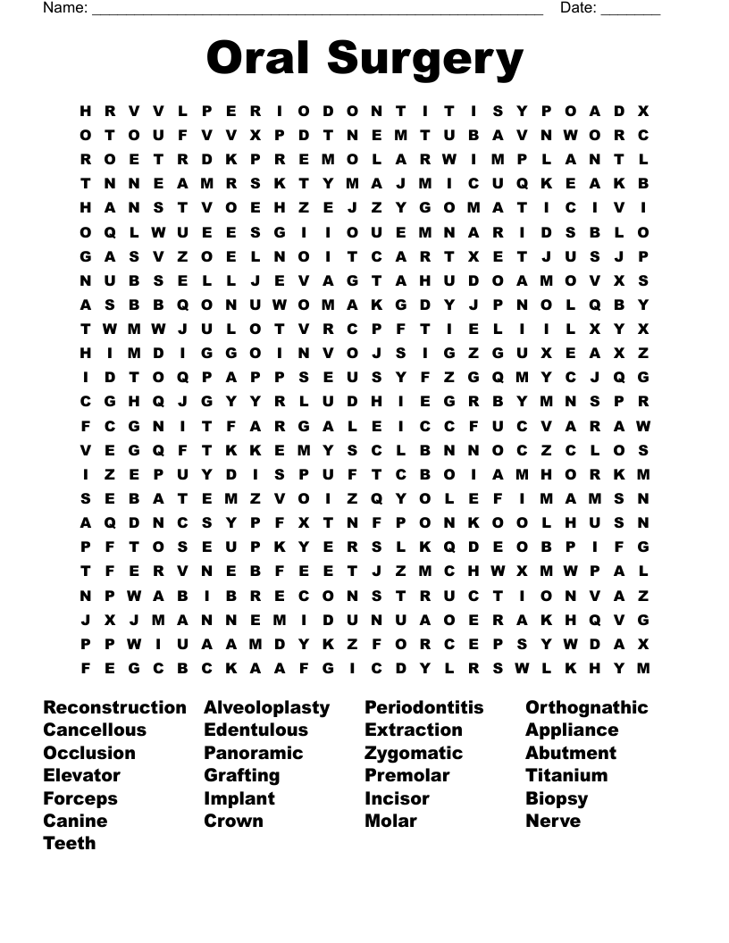 Oral Surgery Word Search