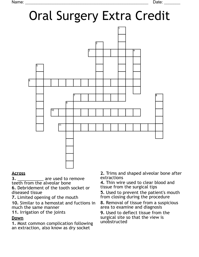 Oral Surgery Extra Credit  Crossword