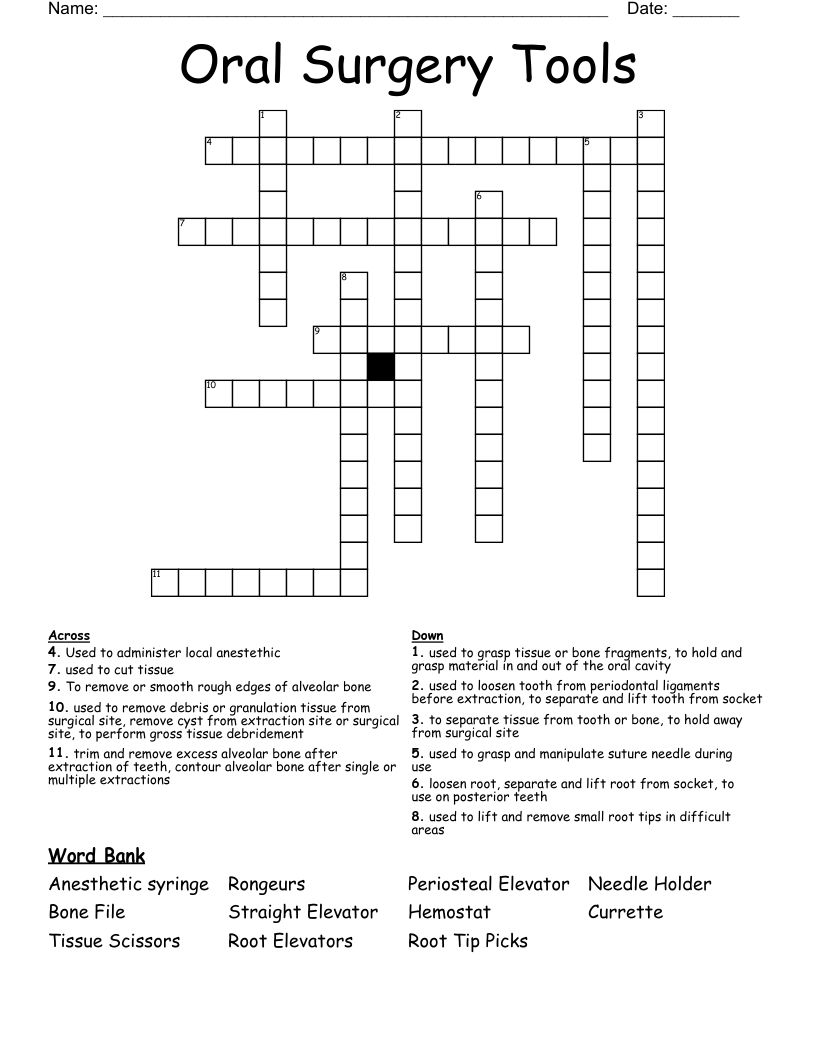 Oral Surgery Tools Crossword