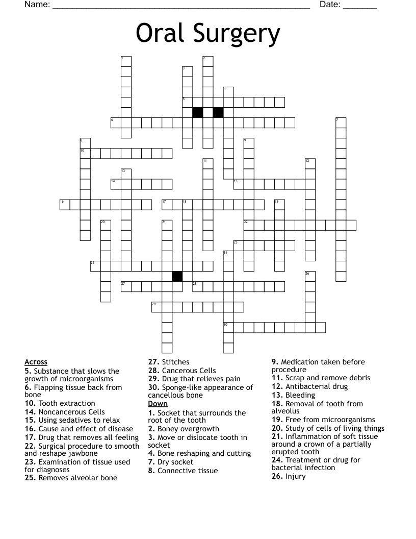Oral Surgery  Crossword