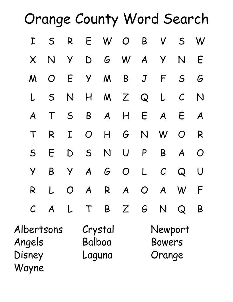 Orange County Word Search
