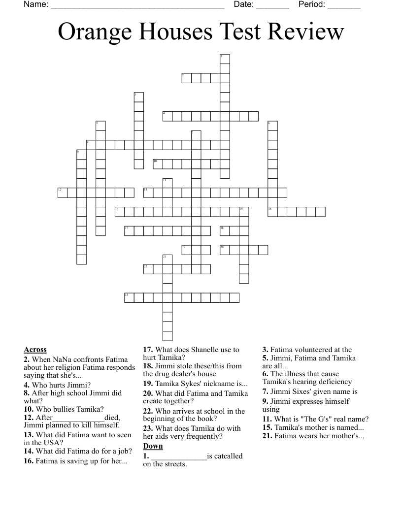Orange Houses Test Review Crossword
