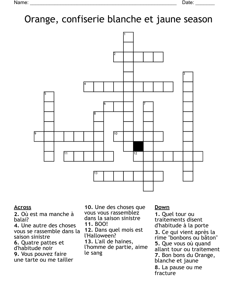 Orange, confiserie blanche et jaune season Crossword