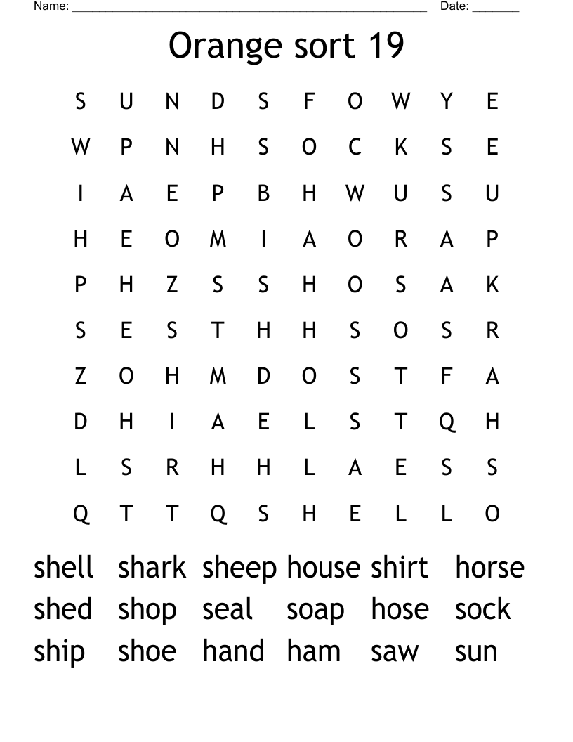 Orange sort 19 Word Search