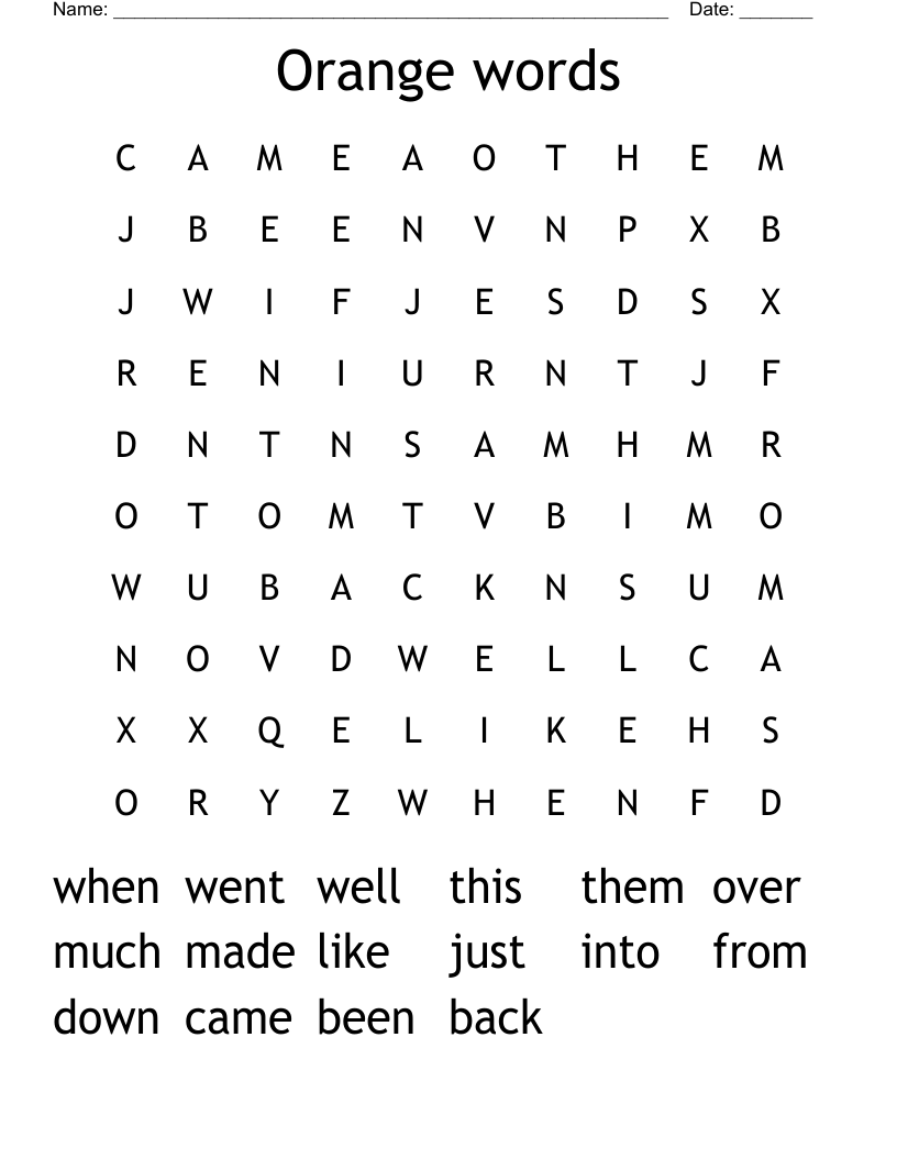 Orange words Word Search