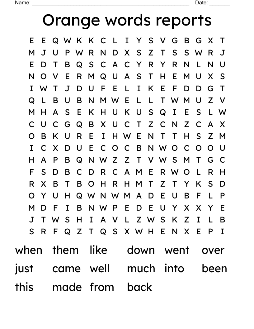 Orange words reports  Word Search