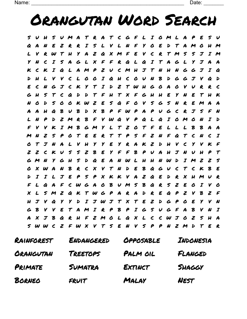 Orangutan Word Search