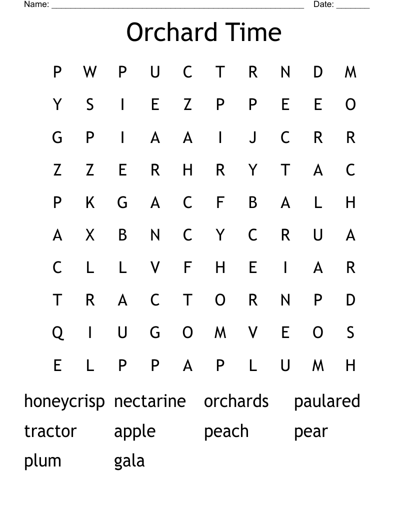 Orchard Time Word Search