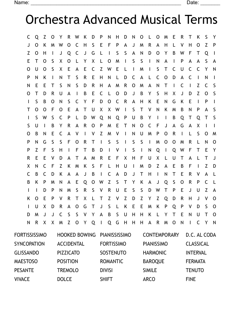Orchestra Advanced Musical Terms Word Search