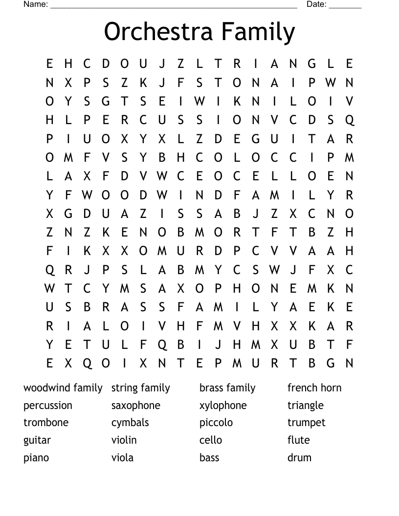 Orchestra Family Word Search