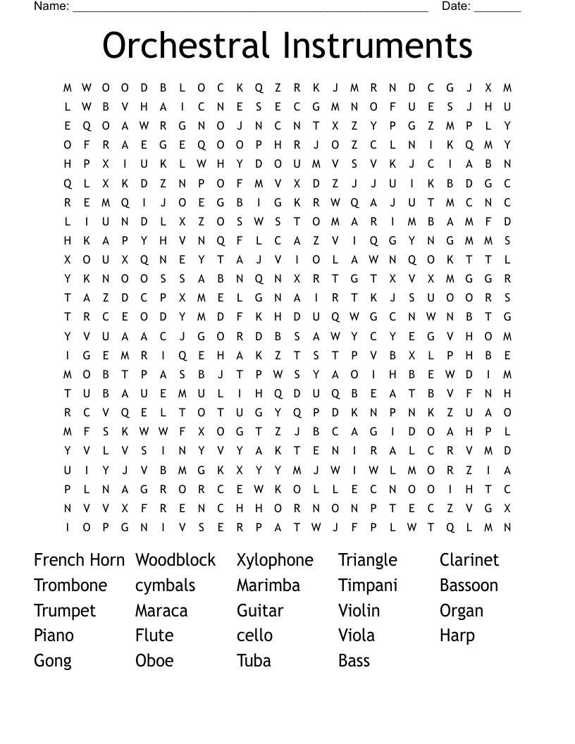 Orchestral Instruments Word Search