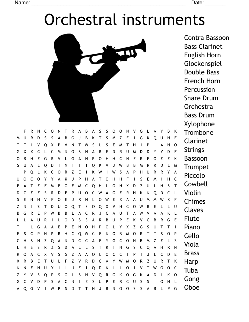 Orchestral instruments Word Search