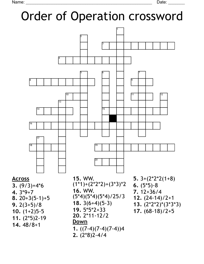 Order of Operation crossword