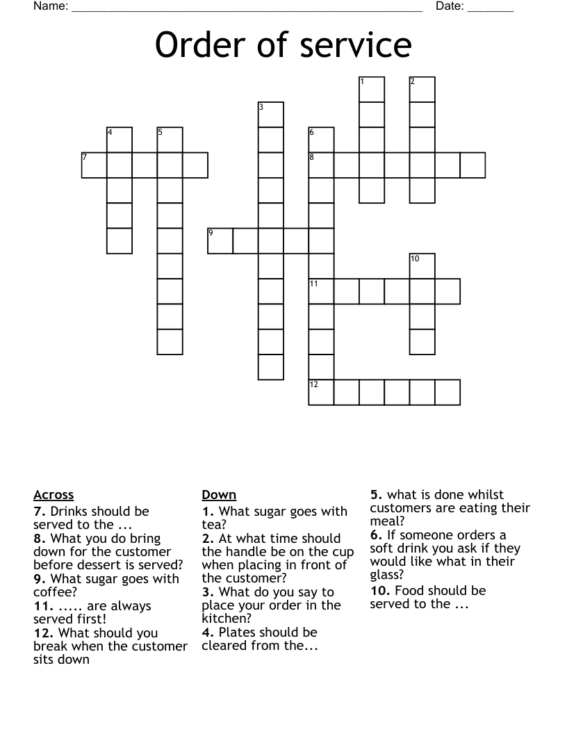 Order of service Crossword