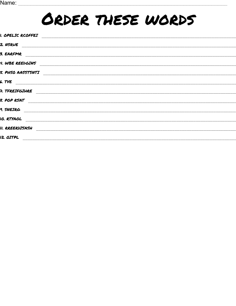 Order these words Word Scramble