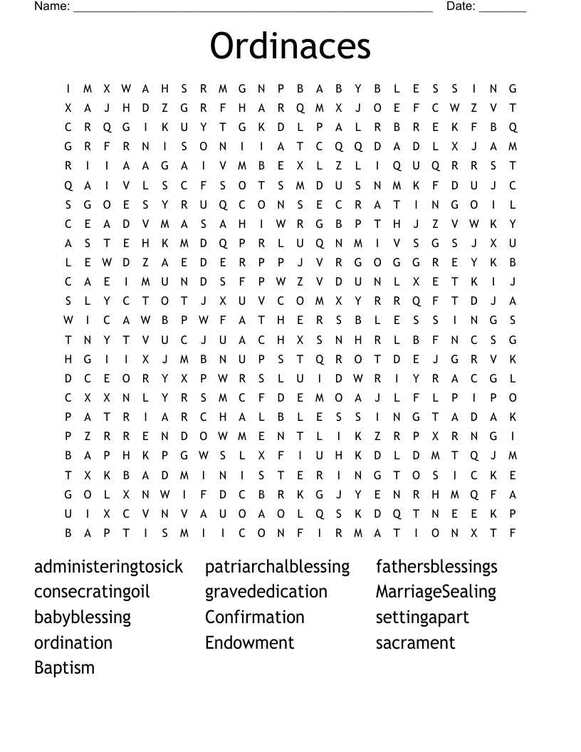 Ordinaces Word Search