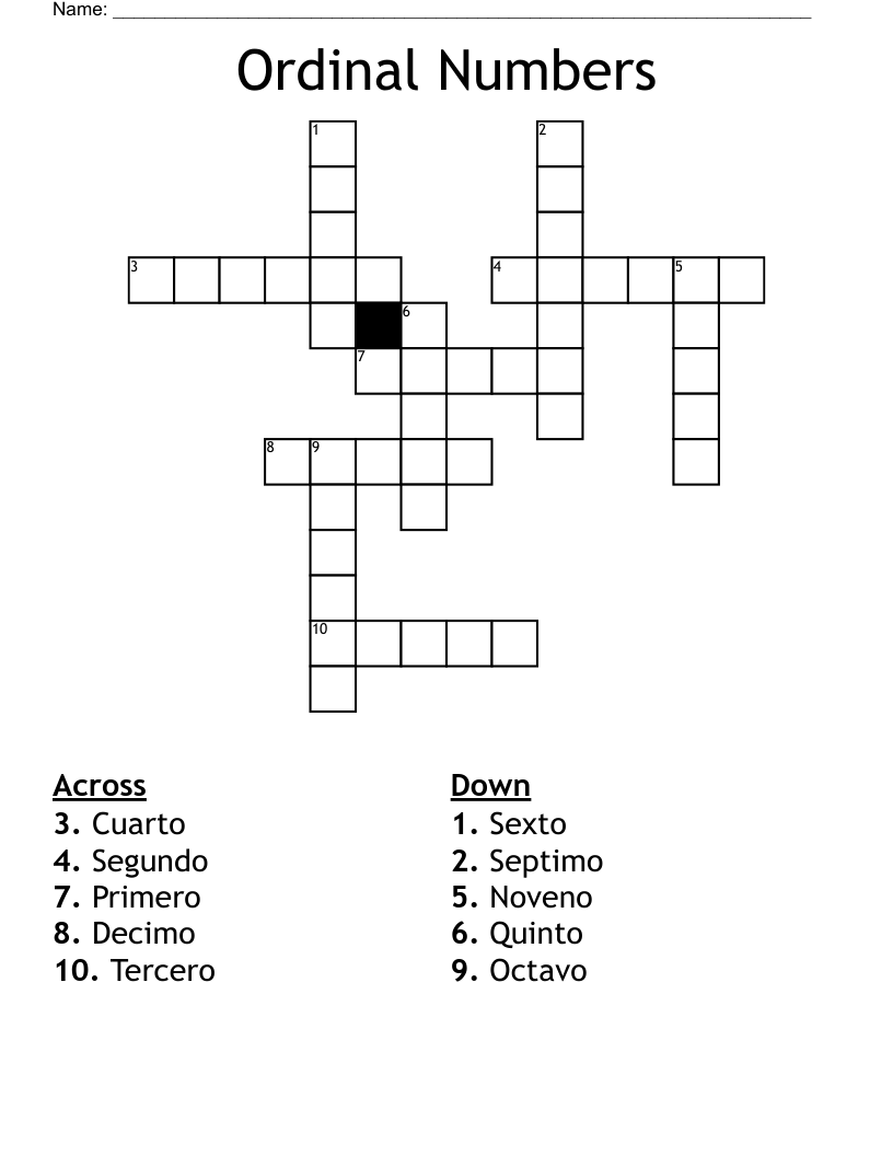 Ordinal Numbers  Crossword