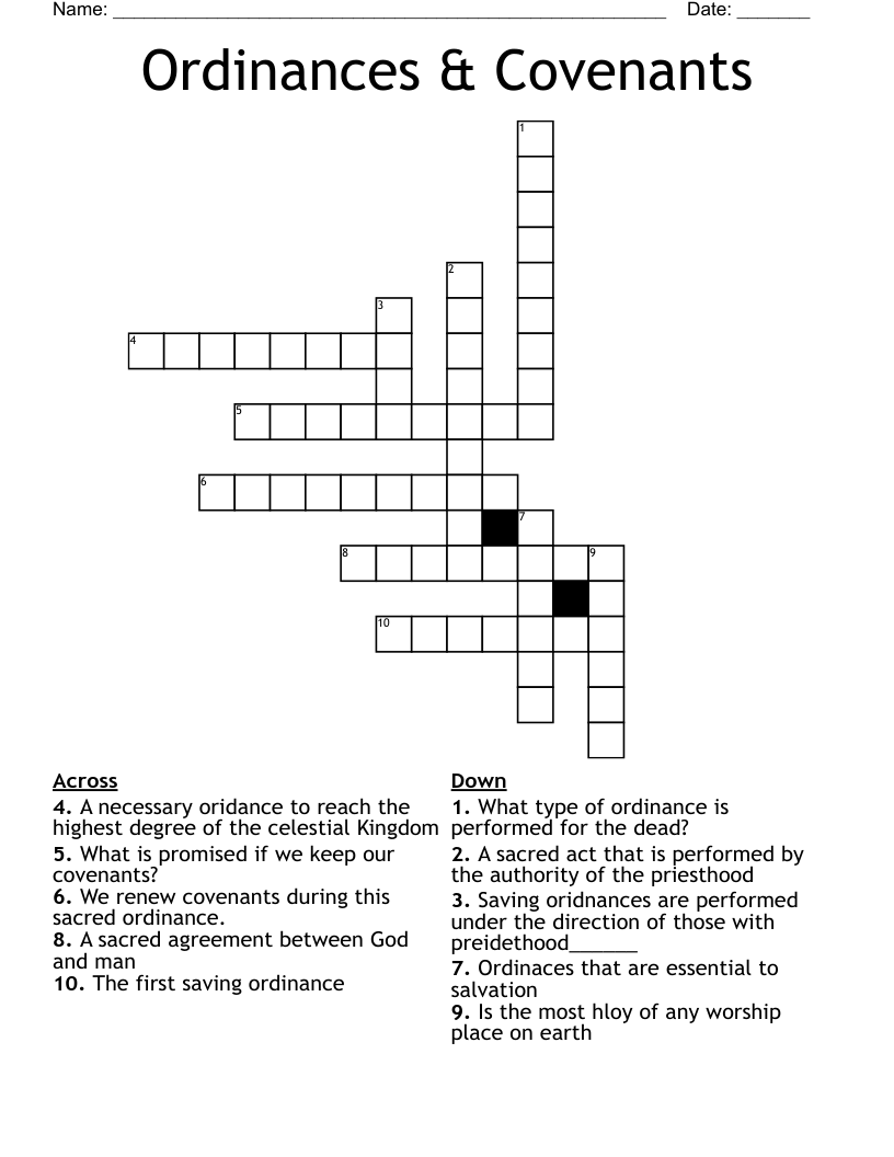 Ordinances & Covenants Crossword