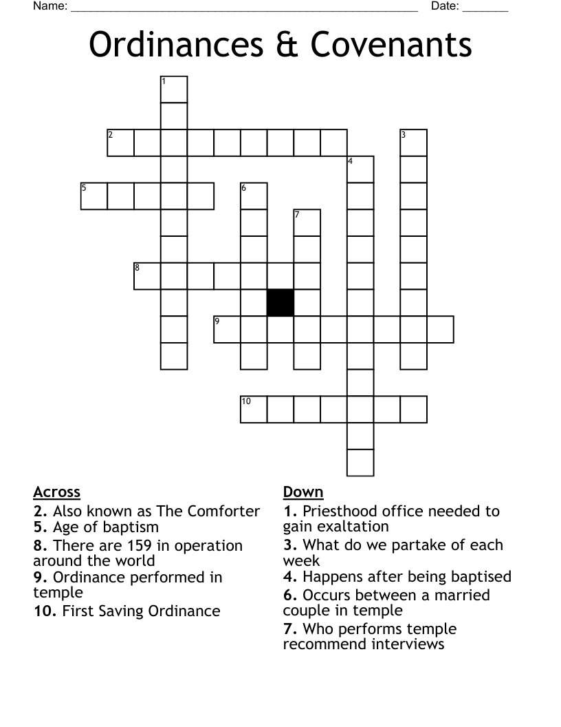 Ordinances & Covenants Crossword