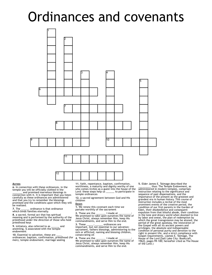 Ordinances and covenants Crossword