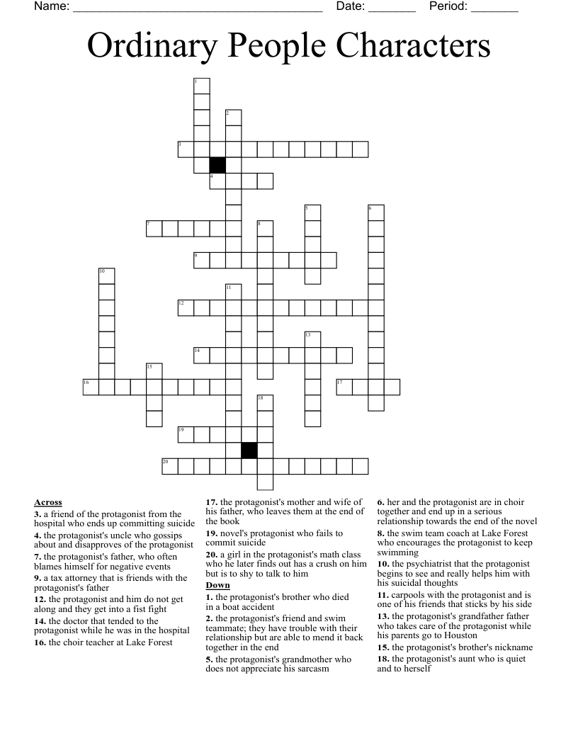 Ordinary People Characters  Crossword