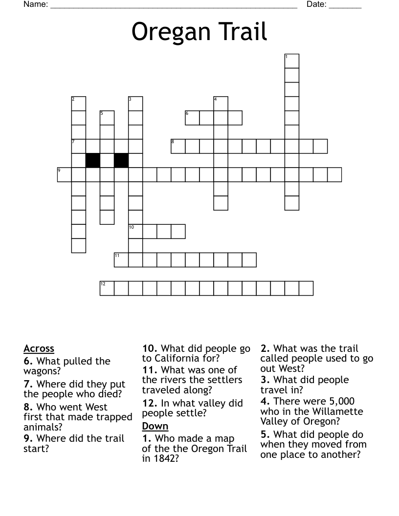 Oregan Trail Crossword