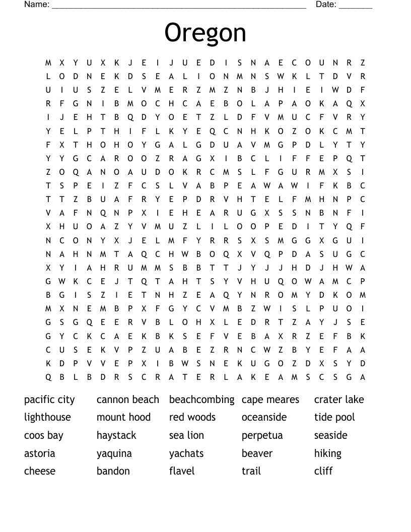 Oregon Word Search