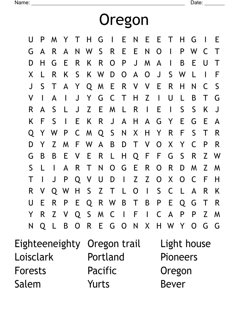 Oregon Word Search