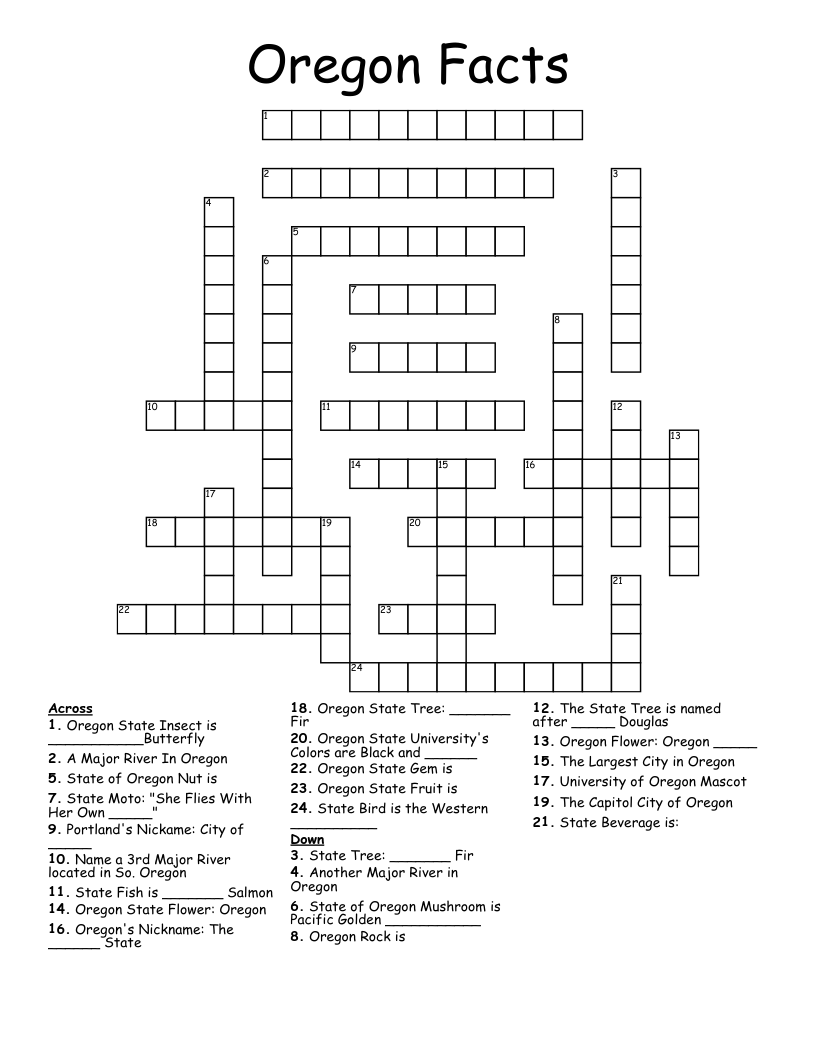 Oregon Facts Crossword
