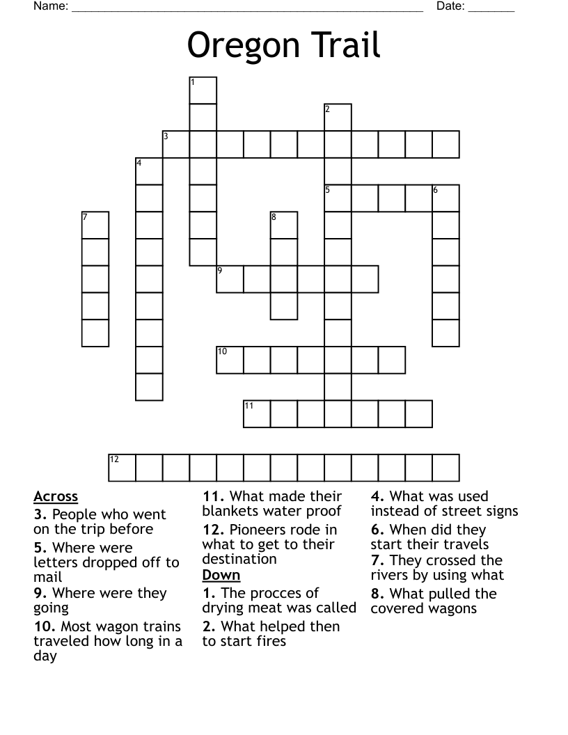 Oregon Trail Crossword