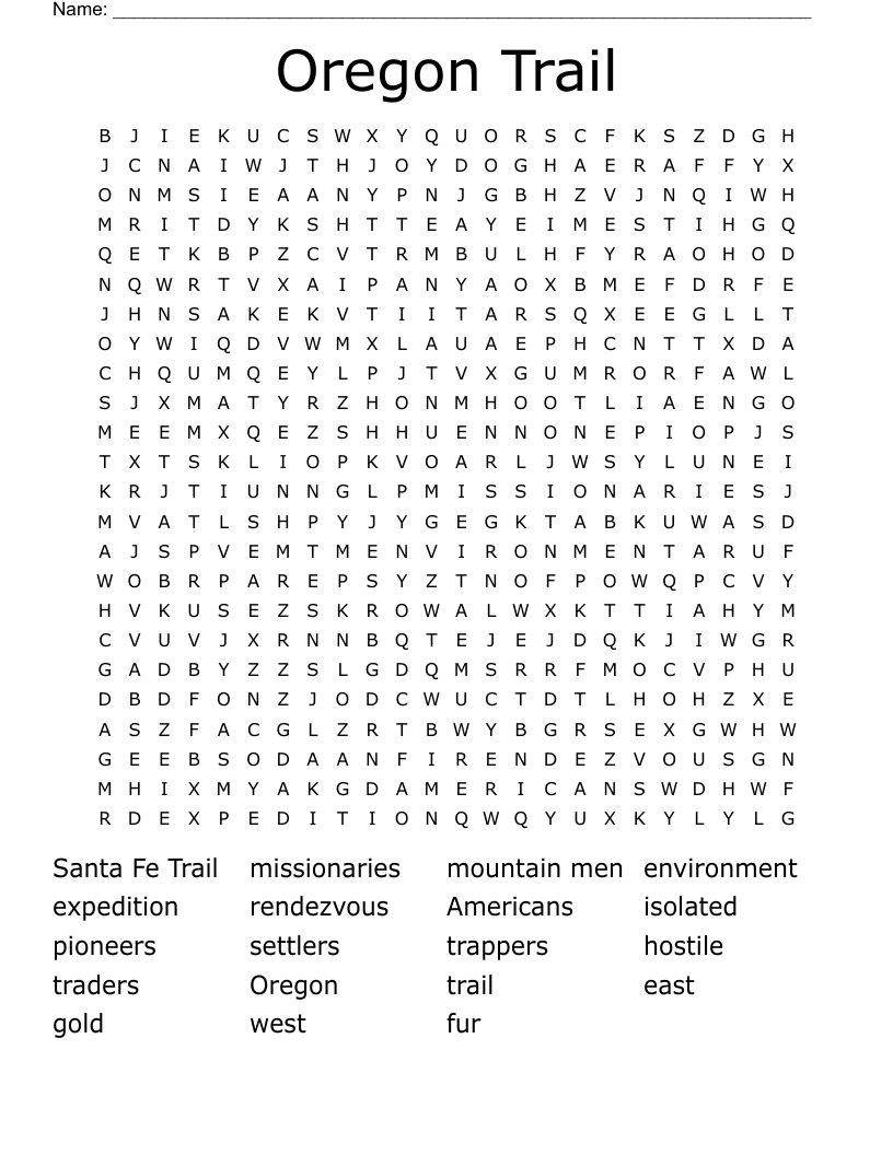 Oregon Trail Word Search